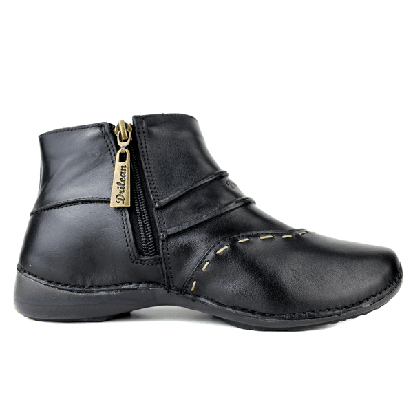 Bota Ortopédica Feminina de Couro Legítimo com Palmilha Gel - Preto - Sola Preta (AL037) 