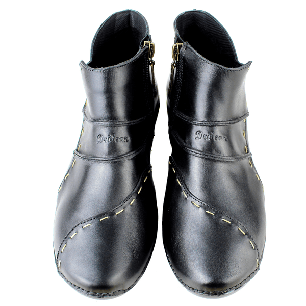 Bota Ortopédica Feminina de Couro Legítimo com Palmilha Gel - Preto - Sola Preta (AL037) 