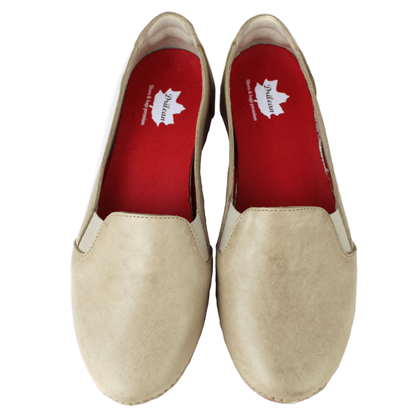 Sapatilha Feminina em Couro Legítimo e Palmilha Gel - Areia - Sola Vermelha (AL039)