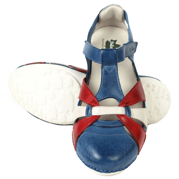 Sapatilha Feminina em Couro Legítimo e Palmilha Gel - Azul/Vermelho/Off - Sola Off (AL042)