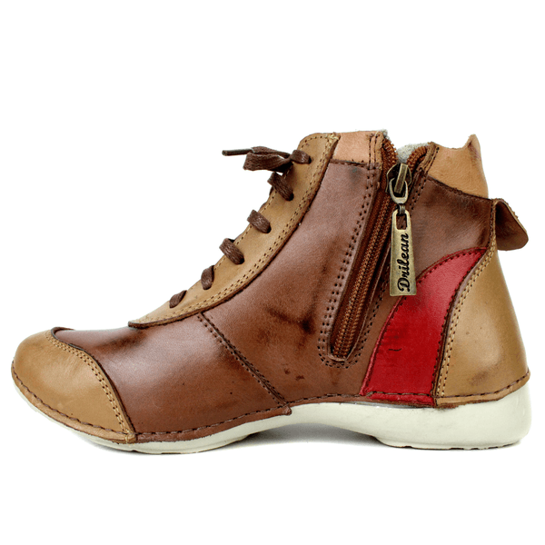 Bota Feminina Ortopédica de Couro Legítimo e Palmilha Gel - CASTANHO/CARAMELO/LARANJA/VERMELHO - Sola Off (AL045)