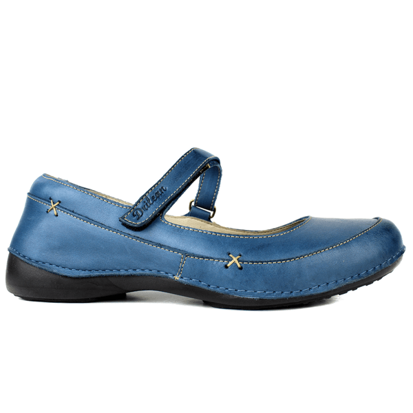 Sapatilha Feminina em Couro Legítimo e Palmilha Gel - Azul - Sola Preta (AL049) 