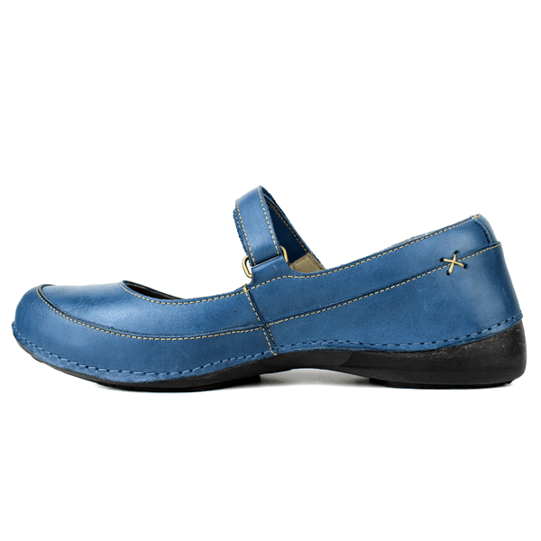 Sapatilha Feminina em Couro Legítimo e Palmilha Gel - Azul - Sola Preta (AL049) 