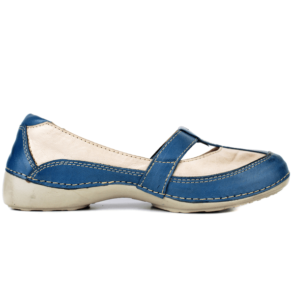 Sapatilha Feminina em Couro Legítimo e Palmilha Gel - Azul /Off White - Sola Off White (AL050)