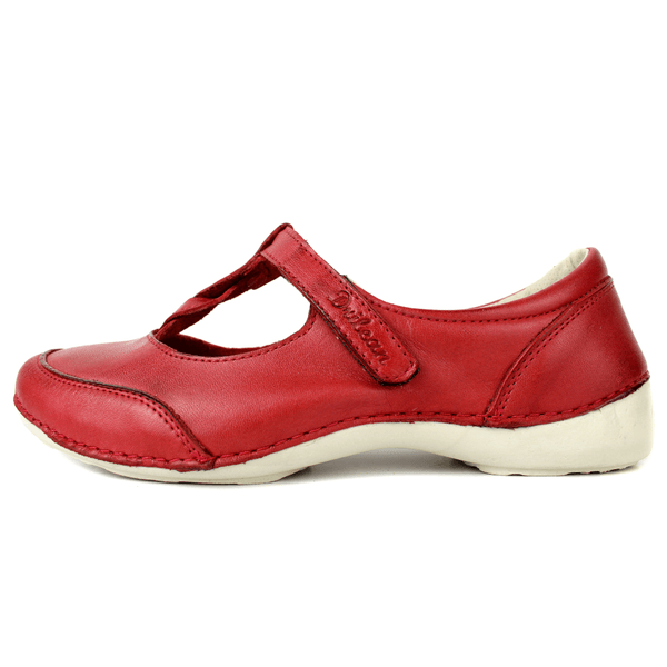 Sapatilha Feminina em Couro Legítimo e Palmilha Gel - Vermelho - Sola Off (AL052) 