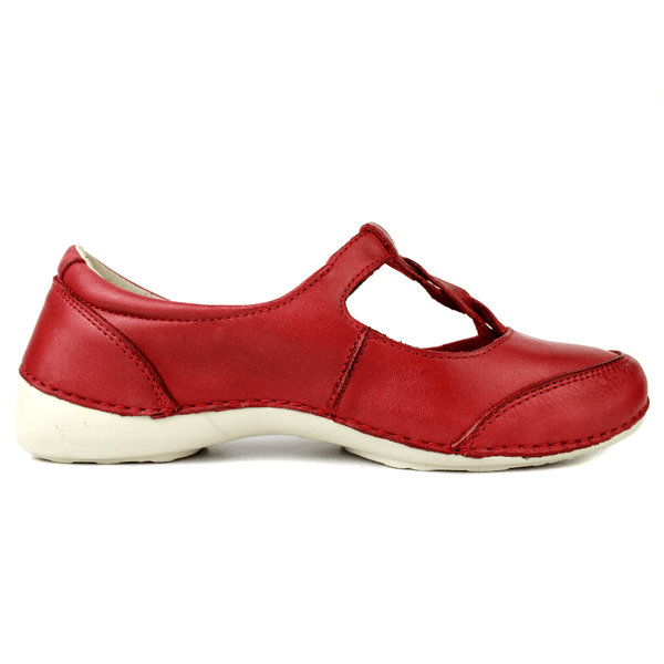 Sapatilha Feminina em Couro Legítimo e Palmilha Gel - Vermelho - Sola Off (AL052) 