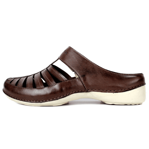 Mule Feminino Ortopédico em Couro Legítimo e Palmilha Gel - Café - Sola Off (AL055) 