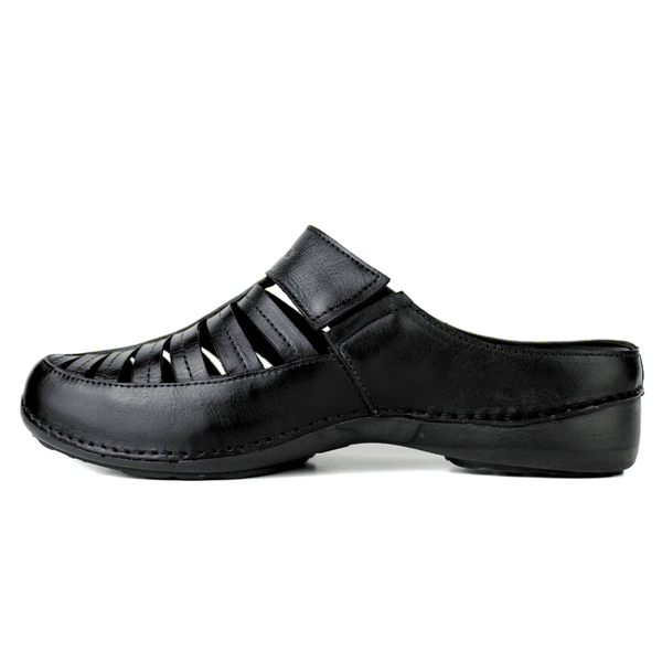 Mule Feminino Ortopédico em Couro Legítimo e Palmilha Gel - Preto - Sola Preta (AL055) 