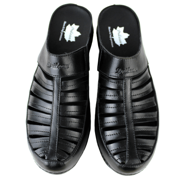 Mule Feminino Ortopédico em Couro Legítimo e Palmilha Gel - Preto - Sola Preta (AL055) 