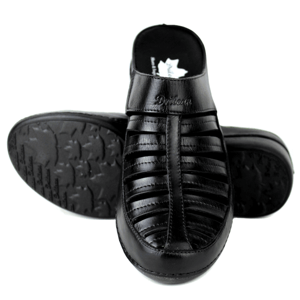 Mule Feminino Ortopédico em Couro Legítimo e Palmilha Gel - Preto - Sola Preta (AL055) 