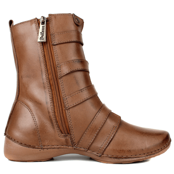 Bota Ortopédica Feminina em Couro Legítimo com Palmilha Gel - Castanho - Sola Castanho (AL060)