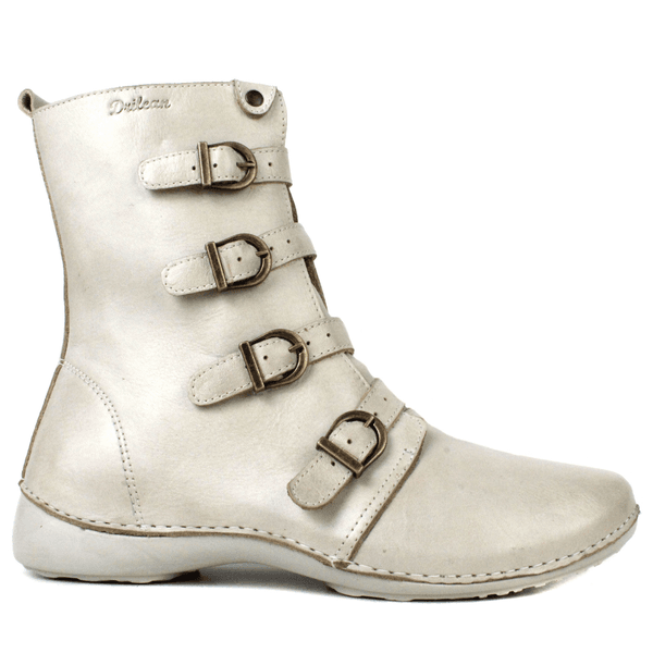 Bota Ortopédica Feminina em Couro Legítimo com Palmilha Gel - Off White - Sola Off (AL060) 