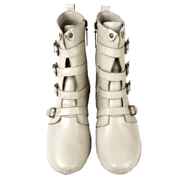 Bota Ortopédica Feminina em Couro Legítimo com Palmilha Gel - Off White - Sola Off (AL060) 