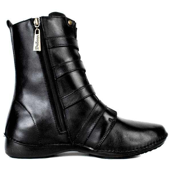 Bota Ortopédica Feminina em Couro Legítimo com Palmilha Gel - Preto - Sola Preta (AL060)
