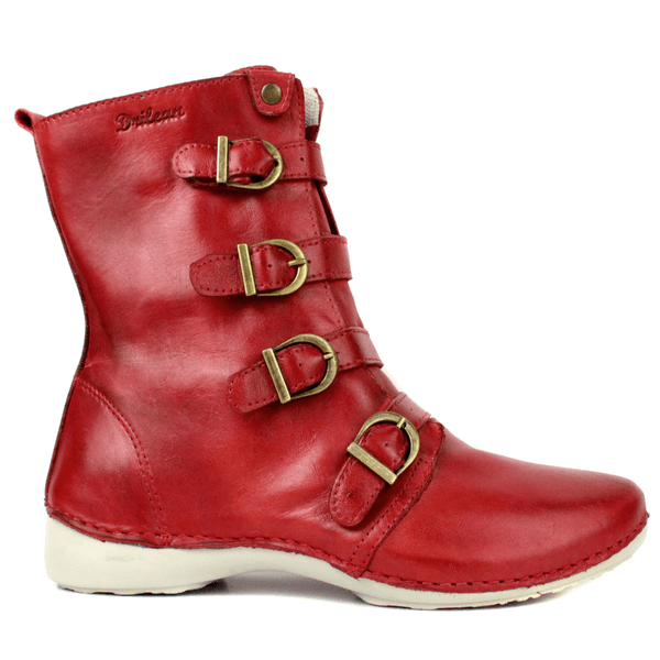 Bota Ortopédica Feminina em Couro Legítimo com Palmilha Gel - Vermelho - Sola Off (AL060) 