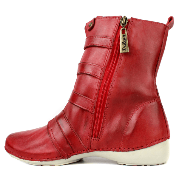 Bota Ortopédica Feminina em Couro Legítimo com Palmilha Gel - Vermelho - Sola Off (AL060) 