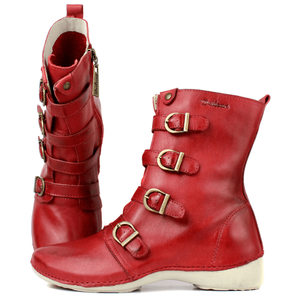 Bota Ortopédica Feminina em Couro Legítimo com Palmilha Gel - Vermelho - Sola Off (AL060) 