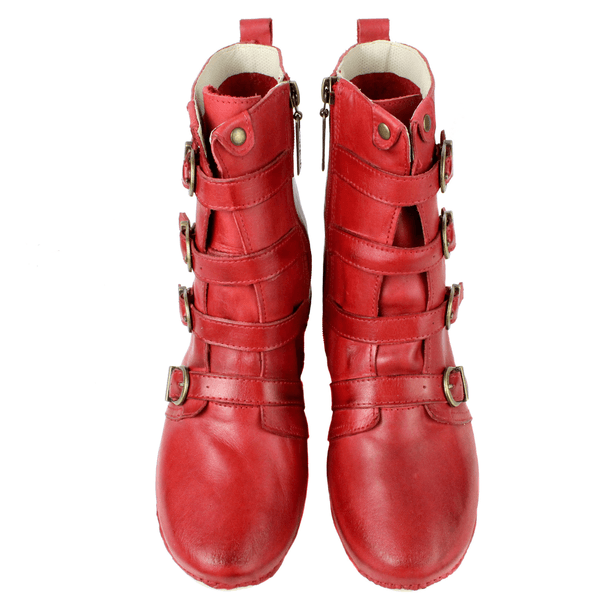 Bota Ortopédica Feminina em Couro Legítimo com Palmilha Gel - Vermelho - Sola Off (AL060) 