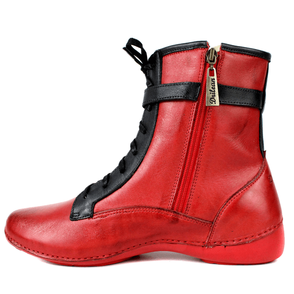 Bota Alívio Feminina em Couro Legítimo e Palmilha Gel - AL061 VERMELHO/PRETO/OFF/OCEANO - Sola Vermelha (AL061)