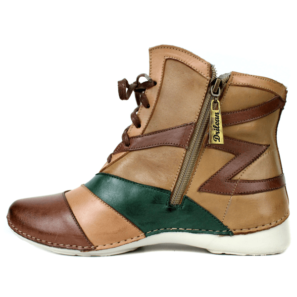 Bota Ortopédica Feminina Couro Legítimo e Palmilha Gel - Caramelo/Verde/Laranja/Castanho - Sola Off (AL062) 36 OUTLET