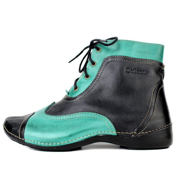 Bota Ortopédica Feminina em Couro Legítimo com Palmilha Gel - Preto /Oceano - Sola Preta (AL063)