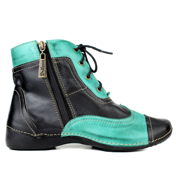 Bota Ortopédica Feminina em Couro Legítimo com Palmilha Gel - Preto /Oceano - Sola Preta (AL063)