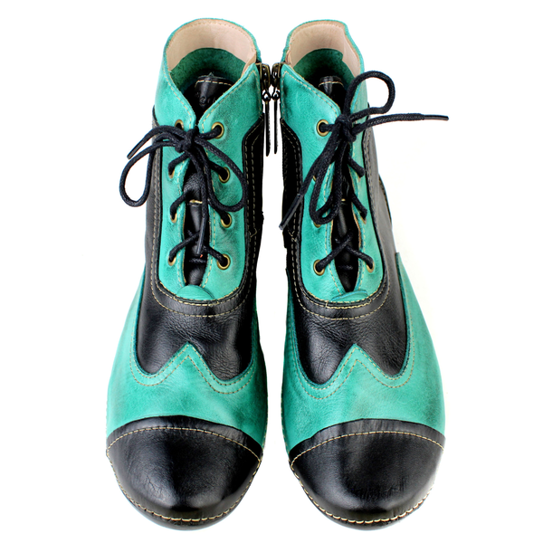 Bota Ortopédica Feminina em Couro Legítimo com Palmilha Gel - Preto /Oceano - Sola Preta (AL063)