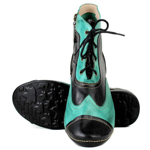 Bota Ortopédica Feminina em Couro Legítimo com Palmilha Gel - Preto /Oceano - Sola Preta (AL063)