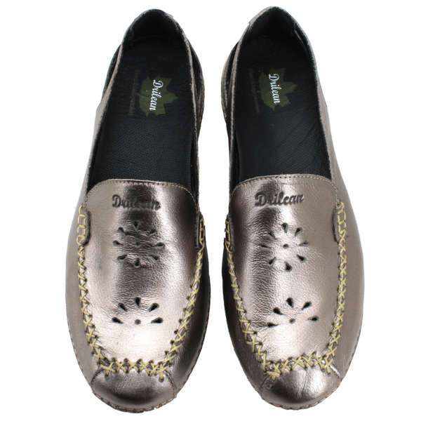 Mocassim Feminino em Couro Legítimo e Palmilha Gel - Onix - Sola Preta (AL065)