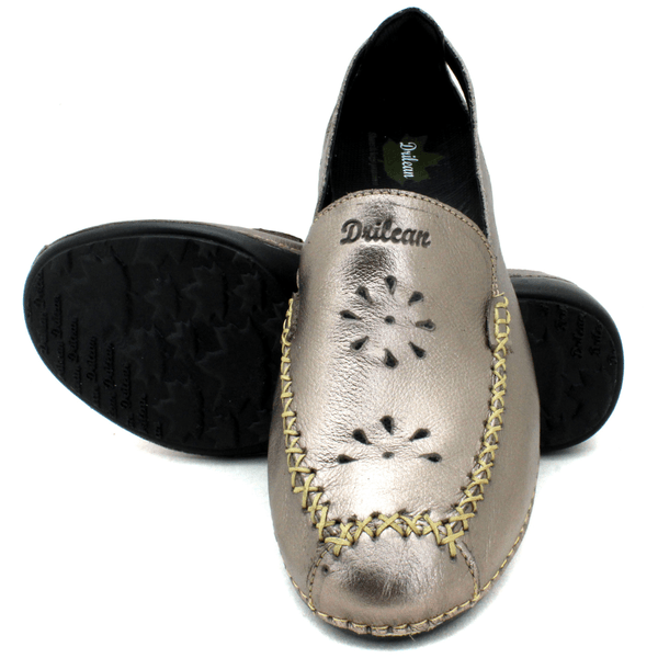 Mocassim Feminino em Couro Legítimo e Palmilha Gel - Onix - Sola Preta (AL065)
