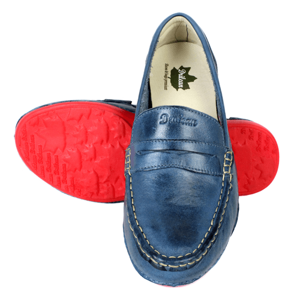 Mocassim Feminino em Couro Legítimo e Palmilha Gel - Azul - Sola Vermelha (AL066)