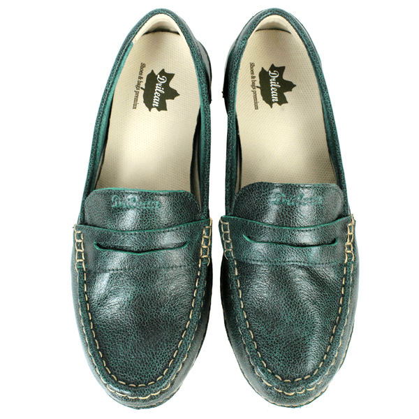 Mocassim Feminino em Couro Legítimo e Palmilha Gel - Bicolor Verde - Sola Off (AL066)