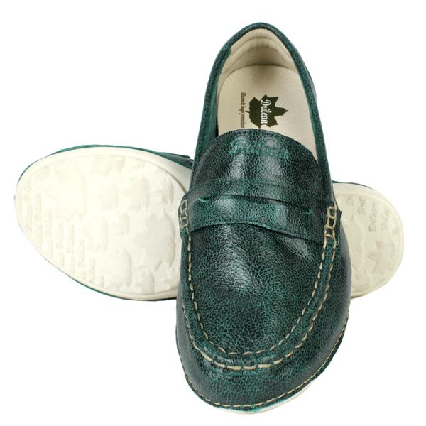 Mocassim Feminino em Couro Legítimo e Palmilha Gel - Bicolor Verde - Sola Off (AL066)