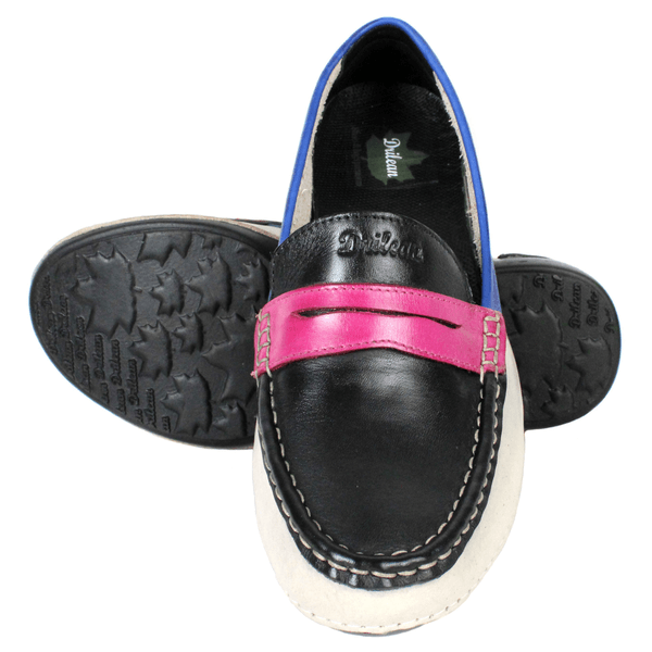 Mocassim Feminino em Couro Legítimo e Palmilha Gel - Off White/Preto/Royal/Violeta - Sola Preta (AL066) 36 OUTLET