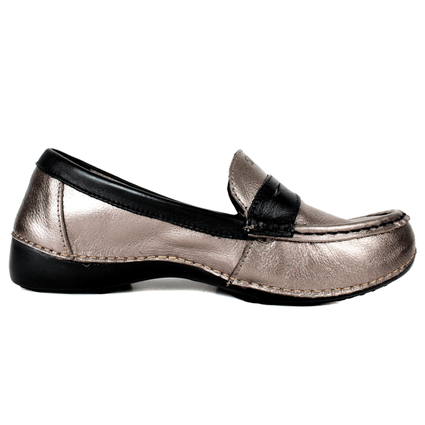 Mocassim Feminino em Couro Legítimo e Palmilha Gel - Onix/Preto - Sola Preta (AL066)