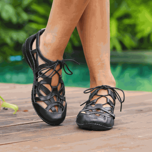Sapatilha Feminina em Couro Legítimo e Palmilha Gel - Preto - Sola Preta (AL067)