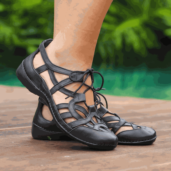 Sapatilha Feminina em Couro Legítimo e Palmilha Gel - Preto - Sola Preta (AL067)