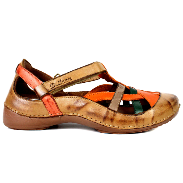 Sapatilha Feminina em Couro Legítimo e Palmilha Gel - Caramelo/Abóbora/Verde/Fendi/Coral - Sola Castanho (AL068)