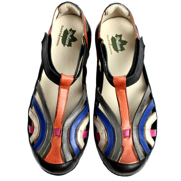 Sapatilha Feminina em Couro Legítimo e Palmilha Gel - Preto/Coral/Grafite/Royal/Off/Violeta - Sola Preta (AL069) 34 OUTLET