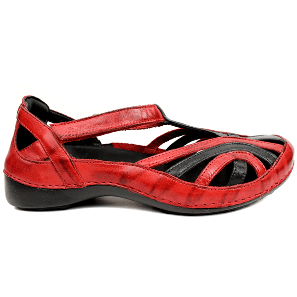 Sapatilha Feminina em Couro Legítimo e Palmilha Gel - Vermelho/Preto - Sola Preta (AL069)