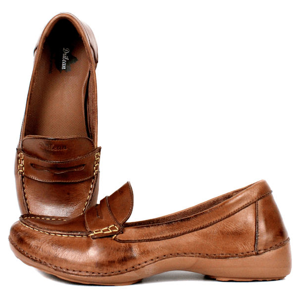 Mocassim Feminino em Couro Legítimo e Palmilha Gel - Castanho - Sola Castanho (AL070)