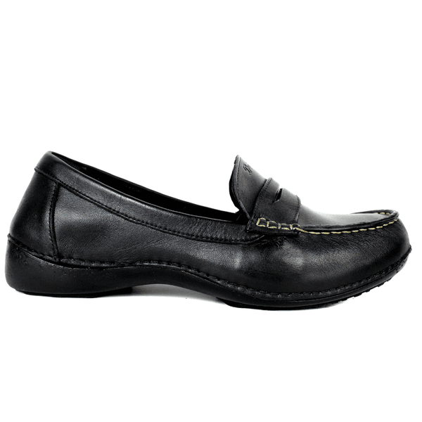 Mocassim Feminino em Couro Legítimo e Palmilha Gel - Preto - Sola Preta (AL070)