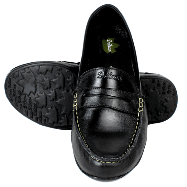 Mocassim Feminino em Couro Legítimo e Palmilha Gel - Preto - Sola Preta (AL070)