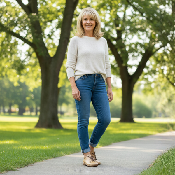 Tênis Alívio Feminino em Couro Legítimo e Palmilha Gel - Caramelo - Sola Castanho (AL071) 