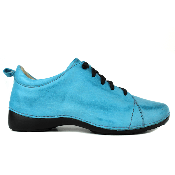 Tênis Alívio Feminino em Couro Legítimo e Palmilha Gel - Turquesa - Sola Preta (AL071) 