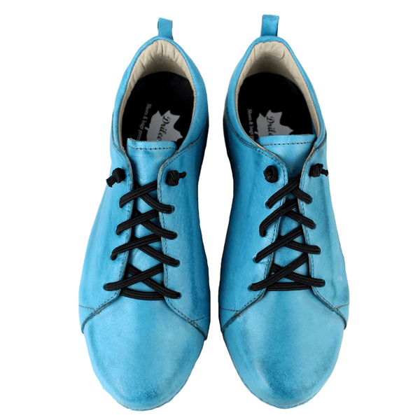 Tênis Alívio Feminino em Couro Legítimo e Palmilha Gel - Turquesa - Sola Preta (AL071) 