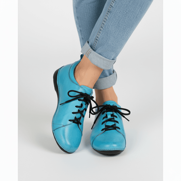 Tênis Alívio Feminino em Couro Legítimo e Palmilha Gel - Turquesa - Sola Preta (AL071) 