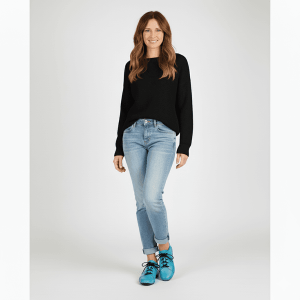 Tênis Alívio Feminino em Couro Legítimo e Palmilha Gel - Turquesa - Sola Preta (AL071) 