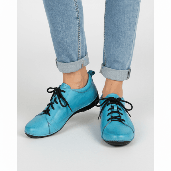Tênis Alívio Feminino em Couro Legítimo e Palmilha Gel - Turquesa - Sola Preta (AL071) 