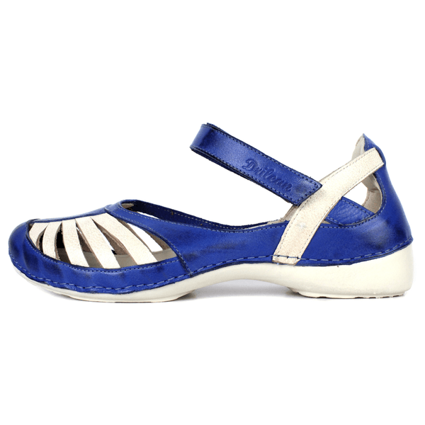 Sapatilha Feminina em Couro Legítimo e Palmilha Gel - Royal/Bicolor Off - Sola Off (AL072)
